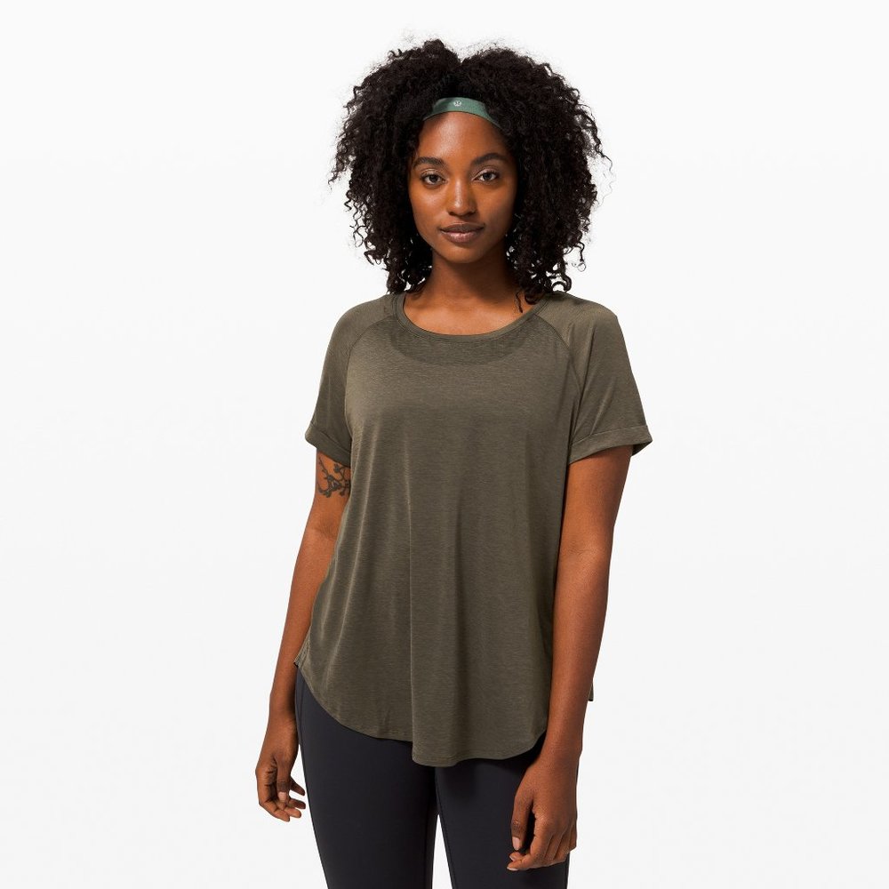Lululemon Dark Olive Open Up Tie Back Tee size 4